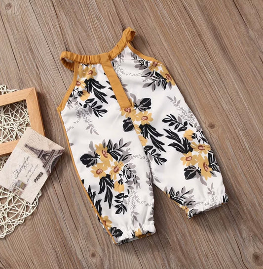 Gold & Green Floral Romper, girl, baby, Ruffle Collar, Infant / SALE: Reg. $12.95