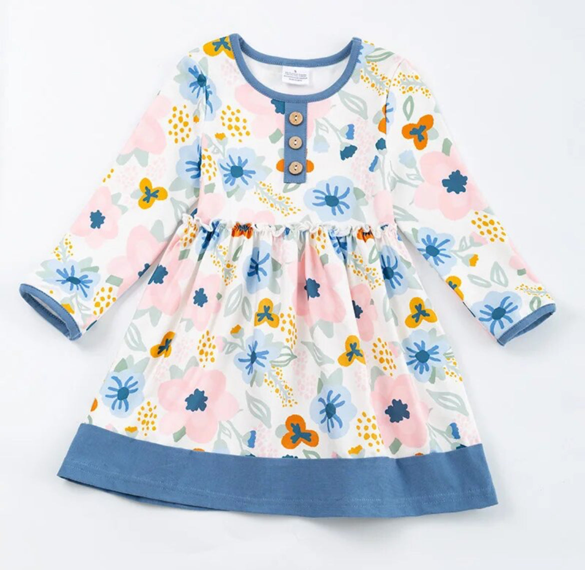 Denim Blue Flower Dress, Milk Silk, girl, kids, clothing