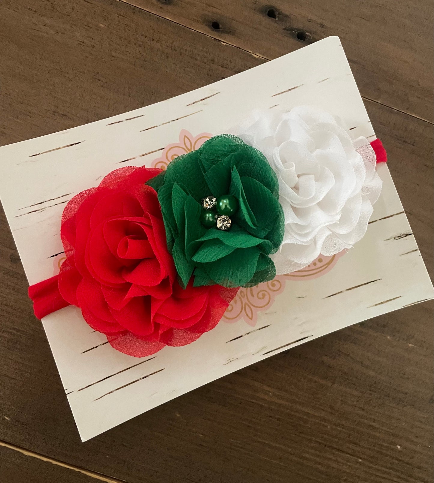 Green, White & Red Flower Nylon Headband, baby, toddler, child / DAY 12 of 12 Days of Deals