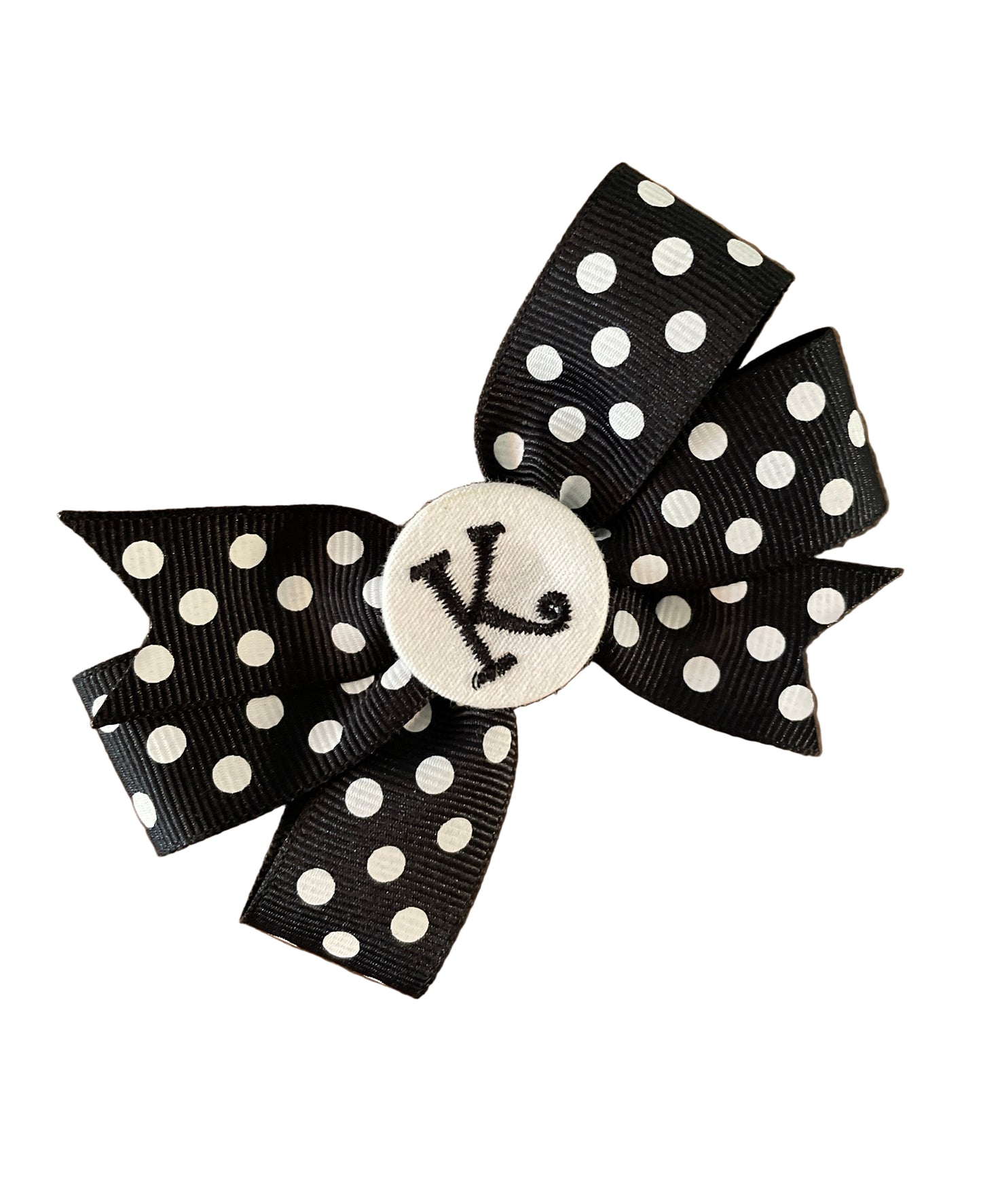 Black/White Small Polka Dot Initial Hair Bows, Clip, Personalized, pinwheel