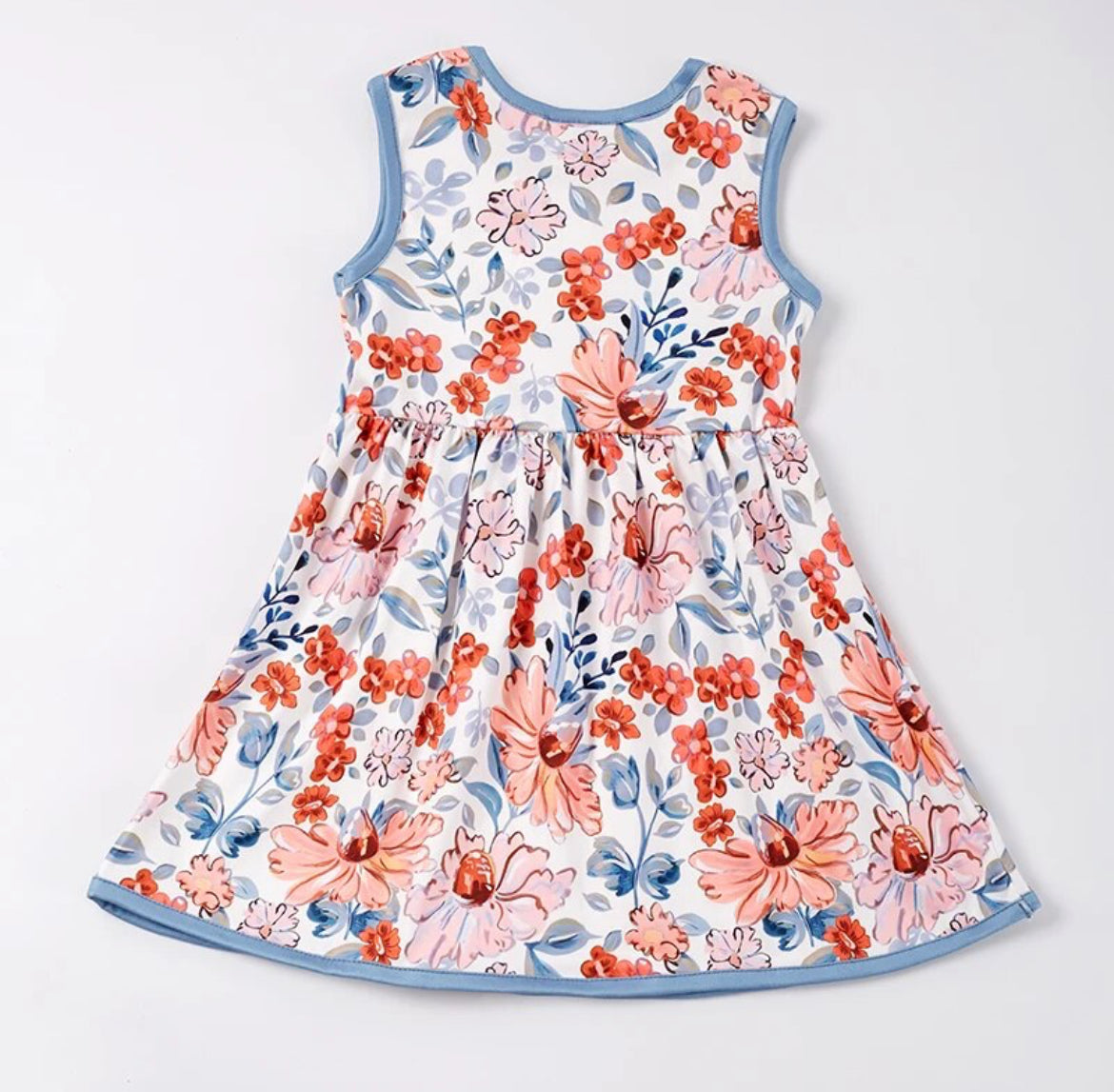 Blue & Orange Floral Twirl Dress, Milk Silk, girl, kids