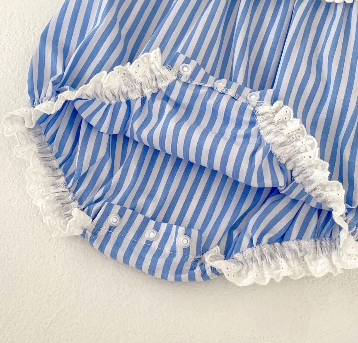 Blue & White Striped Lace Collar Romper, baby, girl, kids