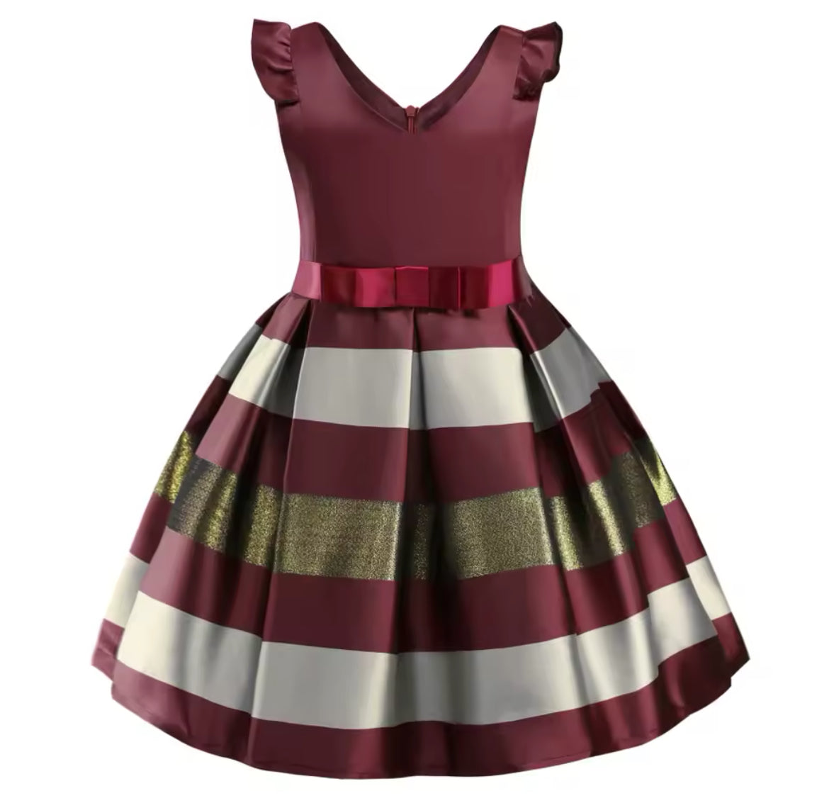 Wine Striped Sateen Dress, girls, holiday, wedding