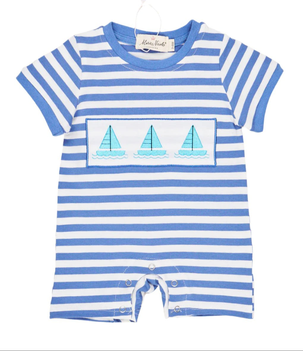 Striped Sailboat Romper, baby, nautical, kids