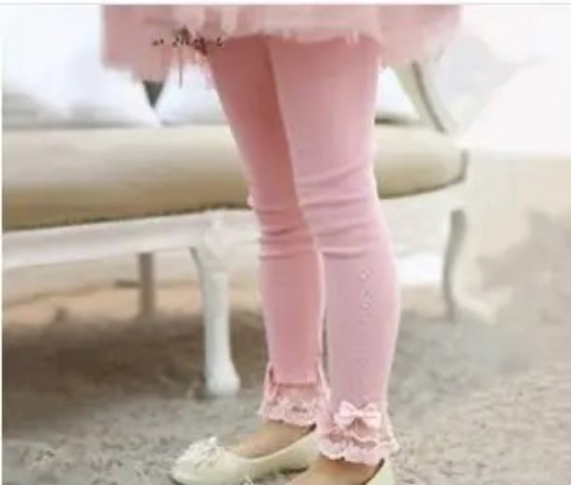 Boutique Cotton Lace & Rhinestone Leggings, girl, pants, bow