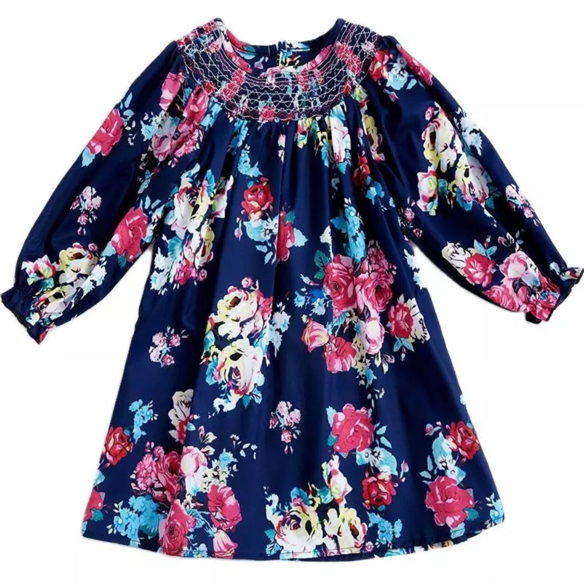 Blue Smocked Floral Girls Dress or Romper, Toddler, Sister Set