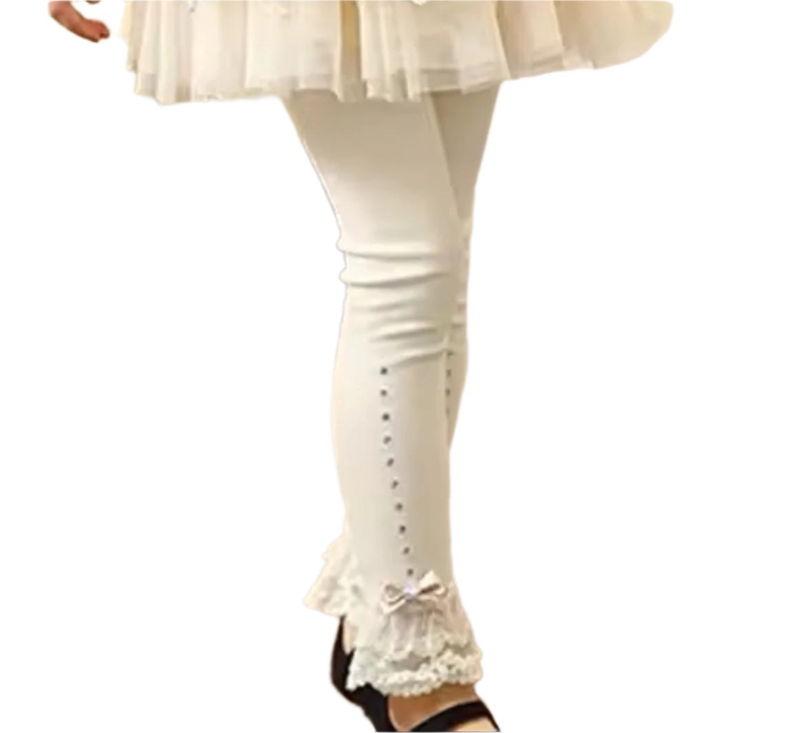 Boutique Cotton Lace & Rhinestone Leggings, 4 Colors, girl, pants, bow