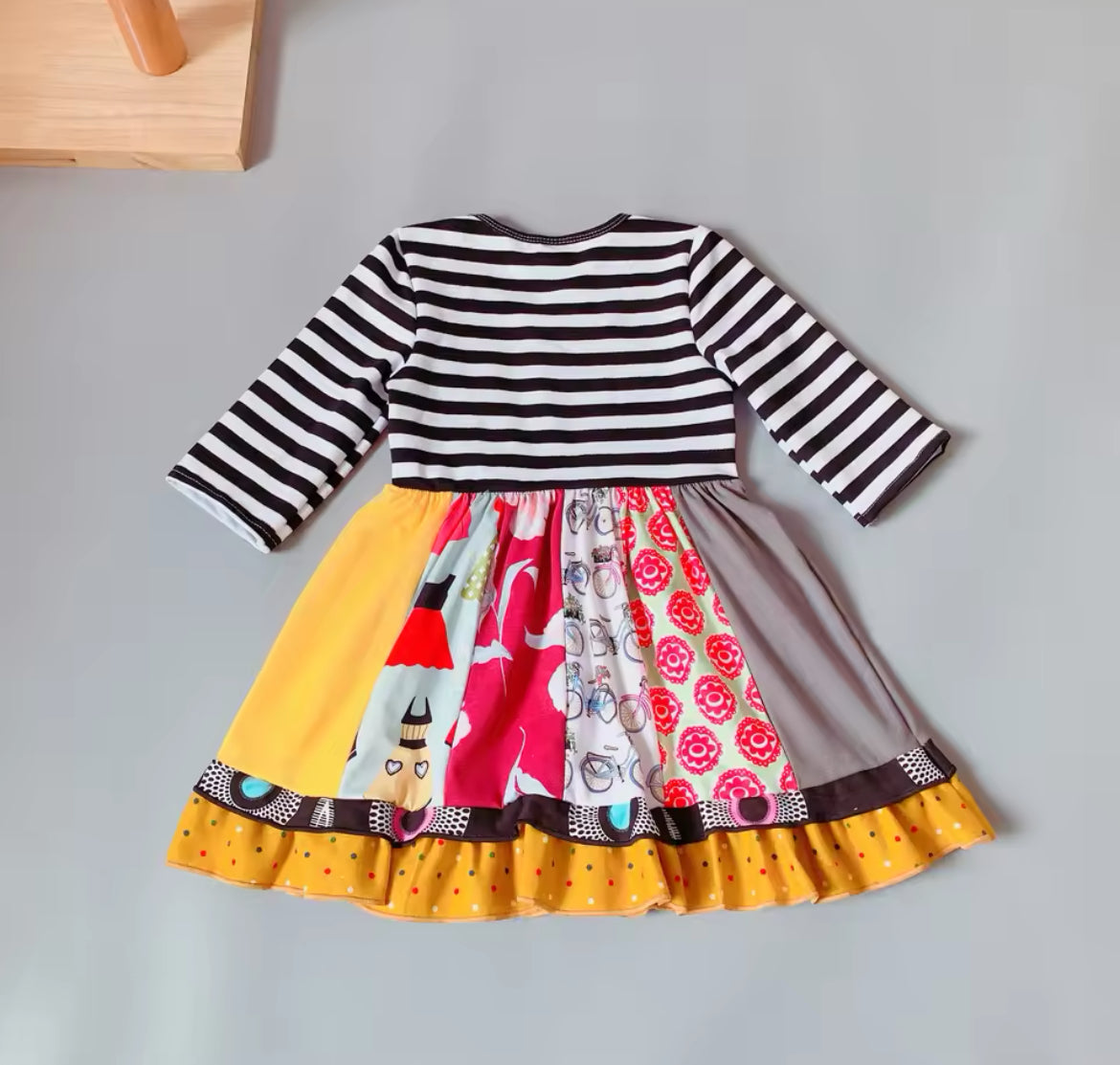 Striped Patchwork Dress, Girl's, kids, apparel