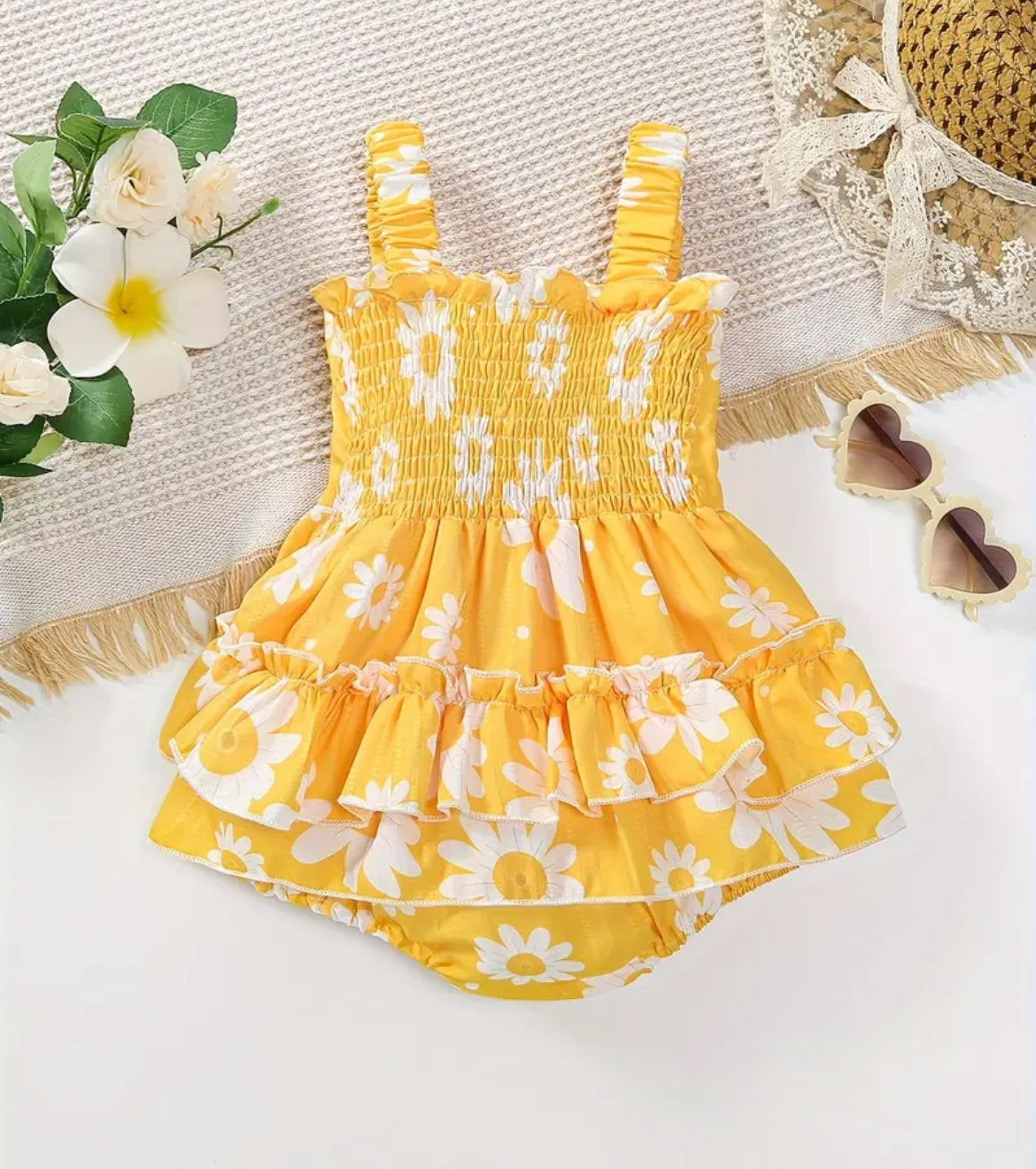 Daisy Print Yellow Romper, infant, baby, girl / SALE: Reg. $12.95