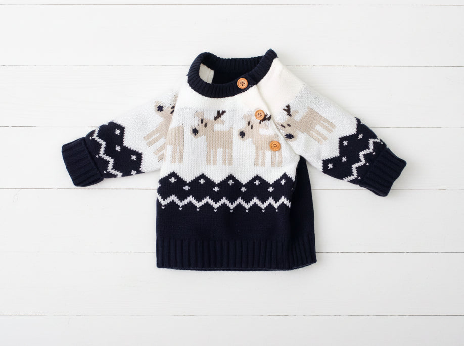 Blue or Red Unisex Reindeer Knit Sweater, kids, top, winter, holiday