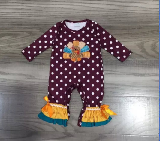 Polka Dot Turkey Boutique Ruffle Romper, Baby, girl, Infant, Fall