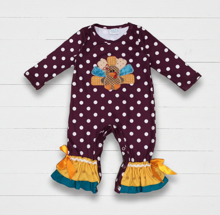 Polka Dot Turkey Boutique Ruffle Romper, Baby, girl, Infant, Fall