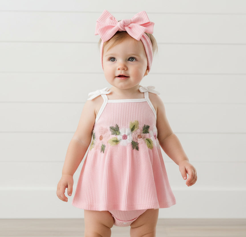 Pink Floral Skirted Romper, Bodysuit, dress, infant, baby, girl