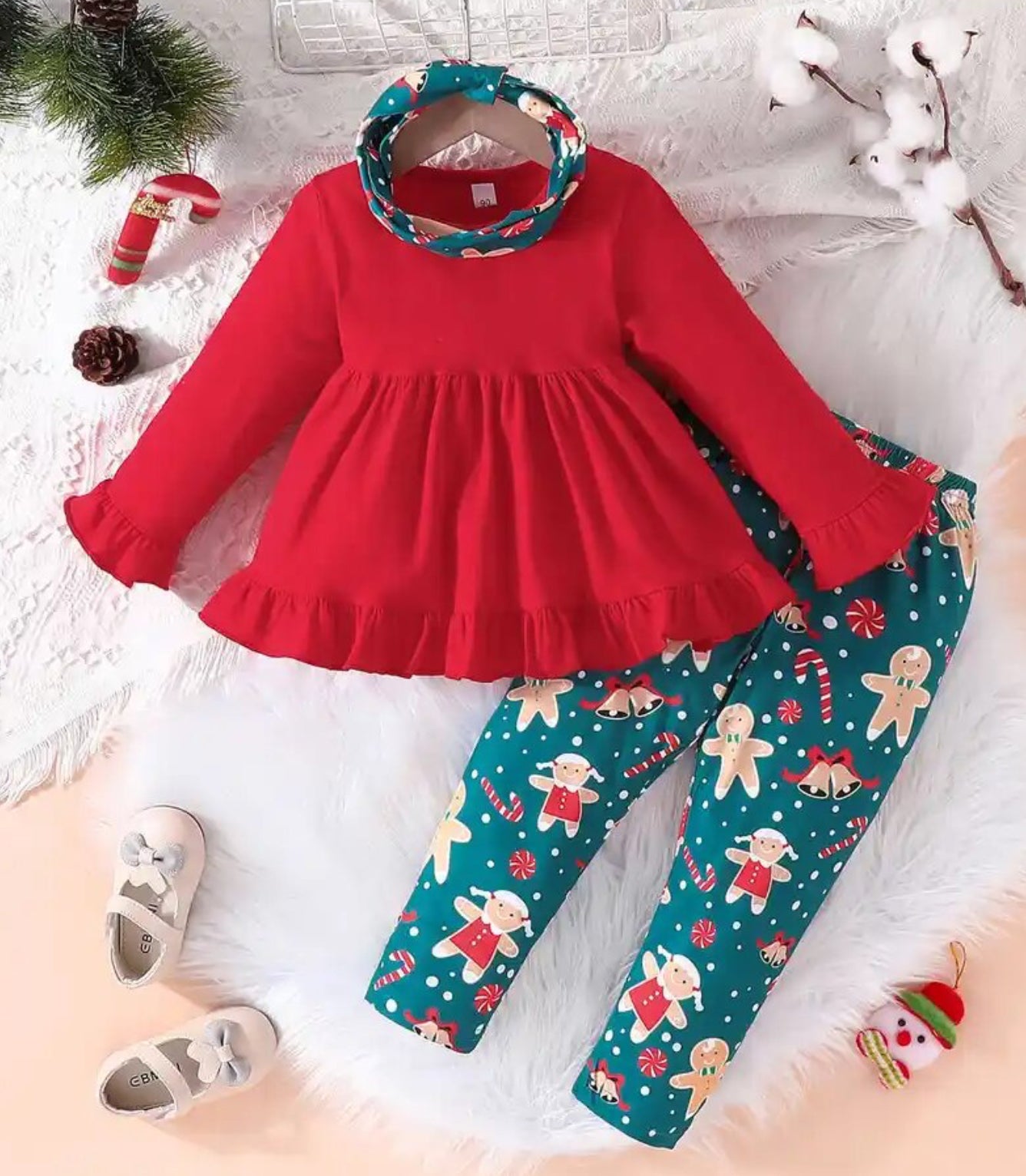 Red & Blue Boutique Gingerbread Outfit, girls, kids, holiday