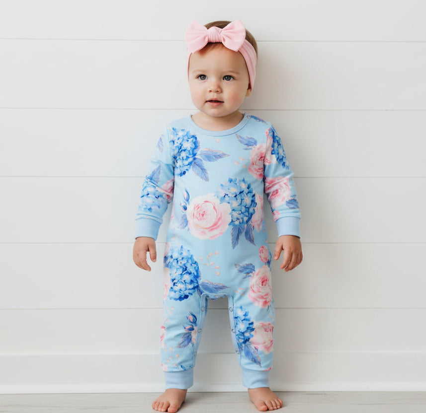 Blue Romper w/Pink & Blue Flowers & Headband, Baby, Infant