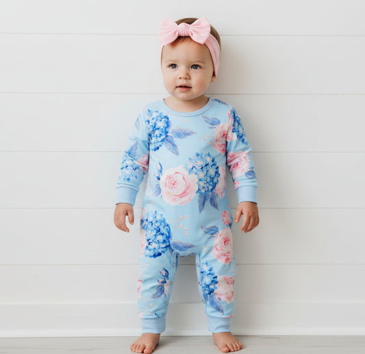 Blue Romper w/Pink & Blue Flowers & Headband, Baby, Infant