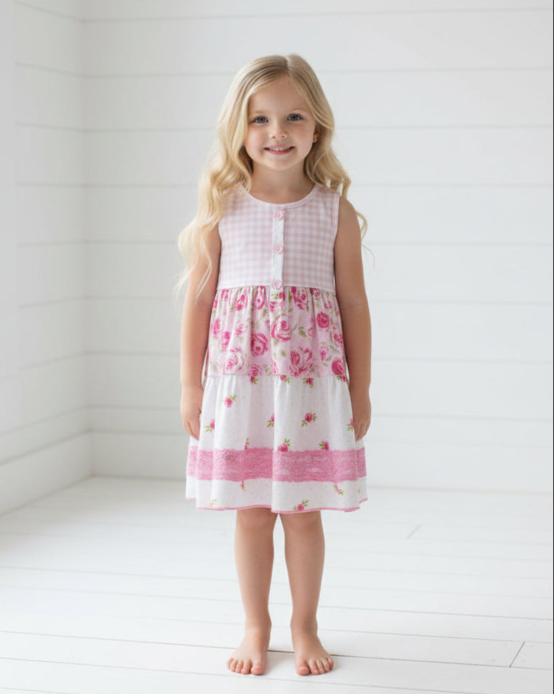 Pink Shabby Rose Girls Twirl Dress, Milk Silk / CLEARANCE