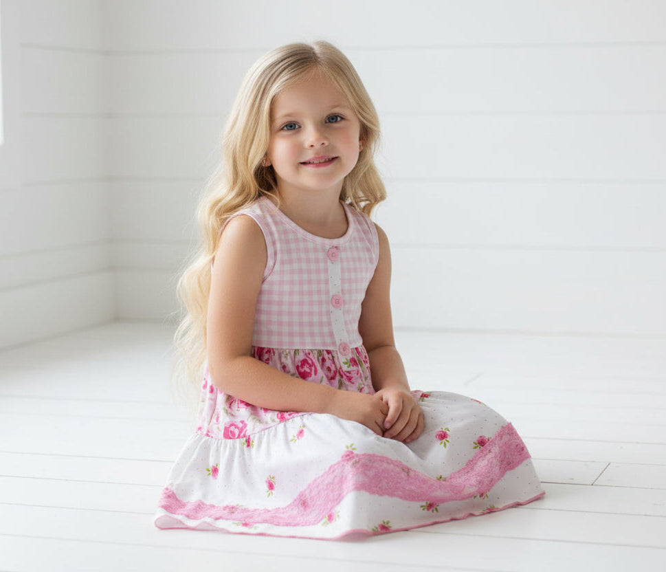 Pink Shabby Rose Girls Twirl Dress, Milk Silk / CLEARANCE