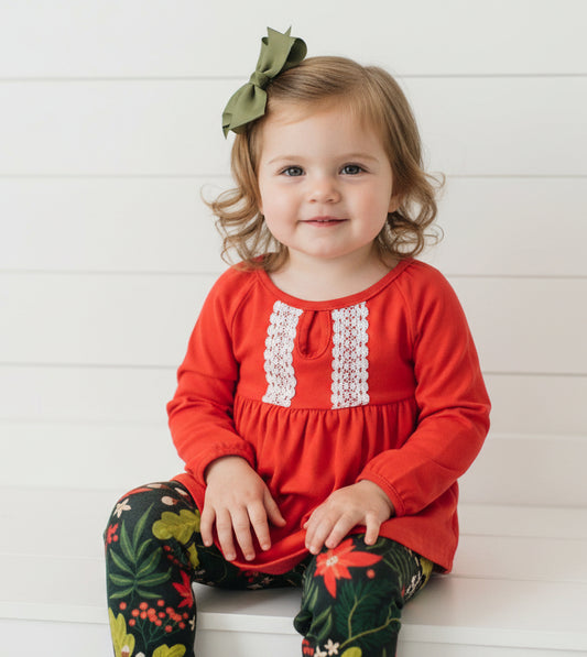 Orange & Olive Flower Outfit, set, leggings, top, Fall / SALE