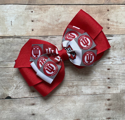 Collegiate Double Hair Bow, University, Indiana, Hoosiers