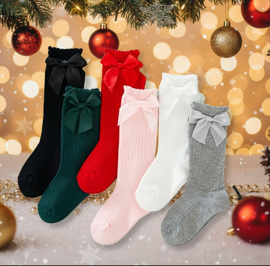Ribbed Knee Hi Socks with Bow, Kids, holiday, girl, school, clothing / DAY 5