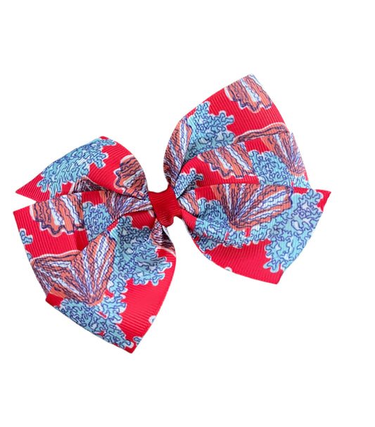 Coral & Shells Hair Bow, girl, clip, beach, gift, Coralina