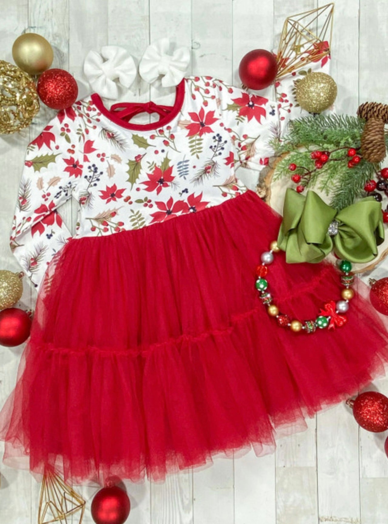 Red Poinsettia Tulle Dress, girl, kids, holiday