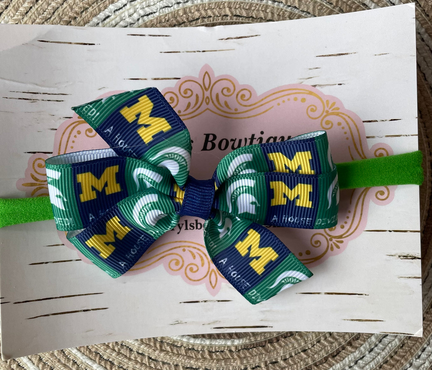 House Divided Nylon Headband with Bow, baby, toddler, child, MSU