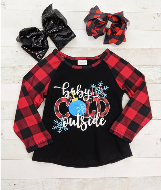 Baby It's Cold Outside Buffalo Plaid Shirt, girl's, holiday, winter