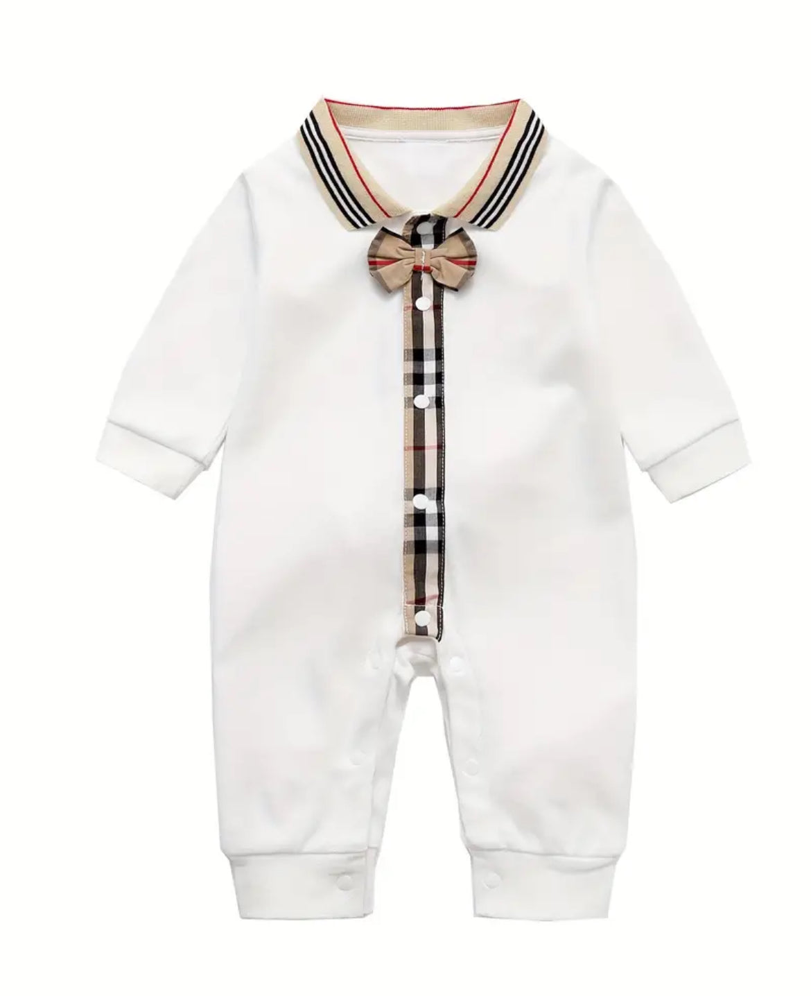 White Long Sleeve Preppy Romper, kids, clothing, onesie, baby