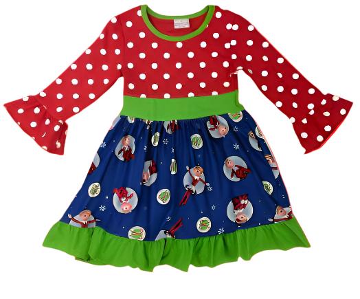 Polka Dot Elf Ruffle Dress, Milk Silk, holiday, girl