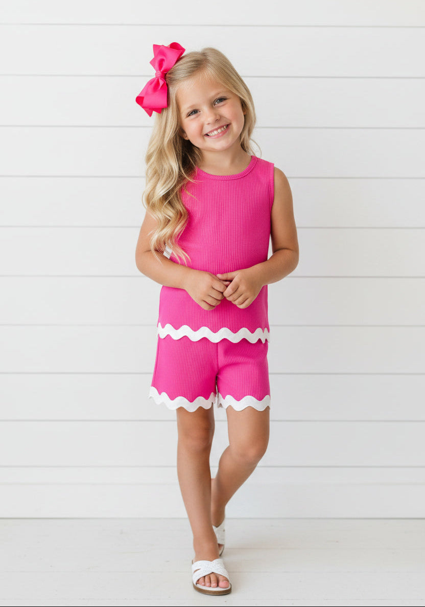 Bubblegum Pink & White Short Set, girl, outfit, Spring, Summer, kids