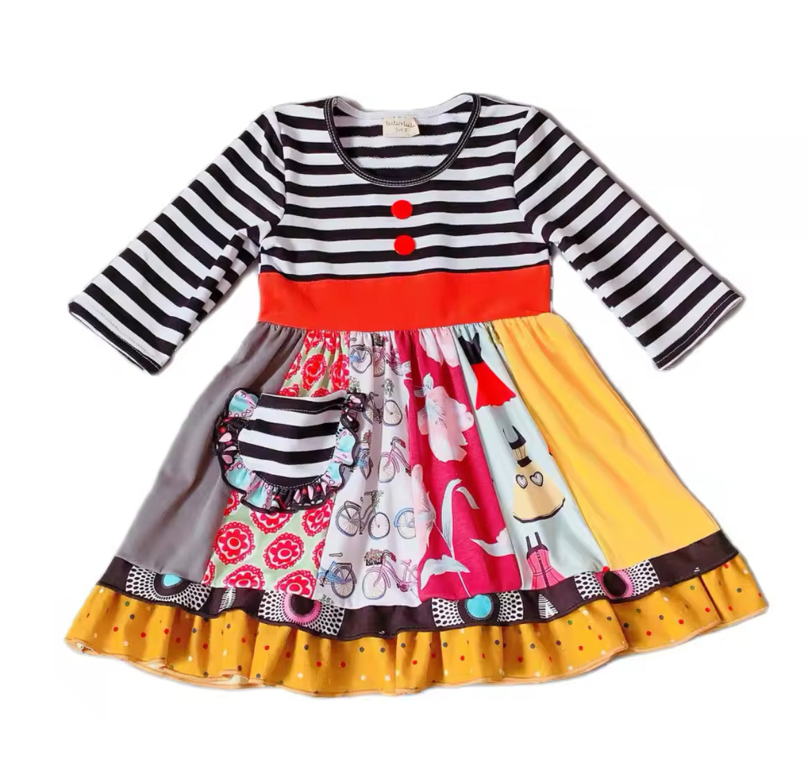 Striped Patchwork Dress, Girl's, kids, apparel