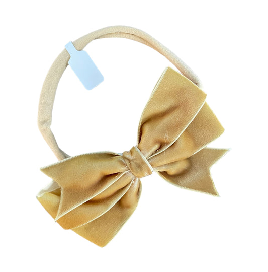 Gold Velvet Hair Bow on Headband, girl, holiday, Christmas, stretch / DAY 12