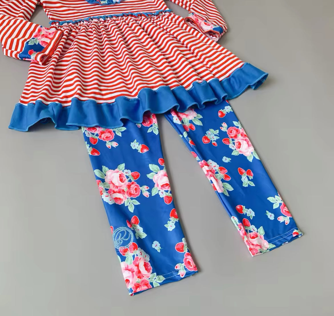 Red & Blue Ruffle Outfit, girl, set, leggings, top, kids