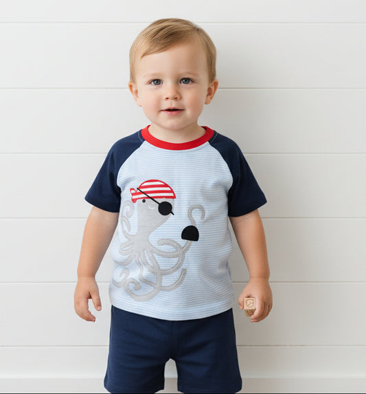 Short Sleeve Pirate Octopus Shirt, kids, boy, top