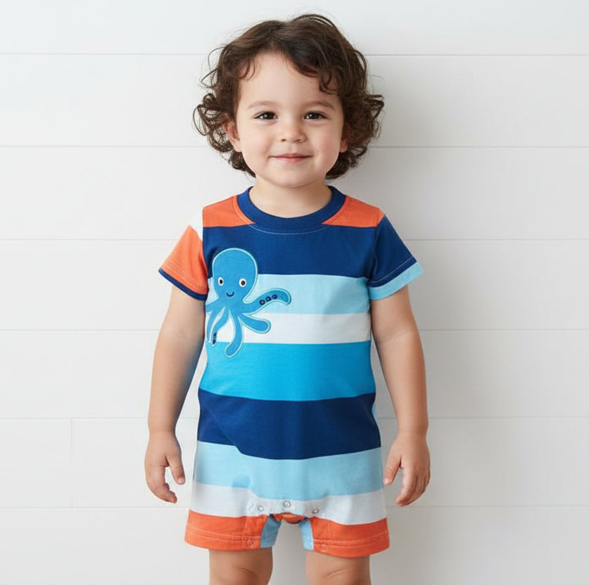 Striped Octopus Romper, boys, baby, infant, jumper