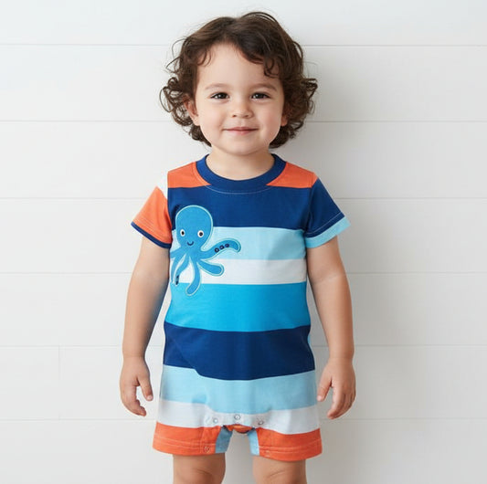 Striped Octopus Romper, boys, baby, infant, jumper