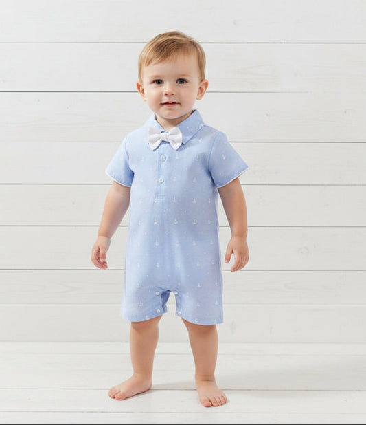Light Blue Embroidered Anchor Romper w/Bow Tie, baby, boy, kids, nautical