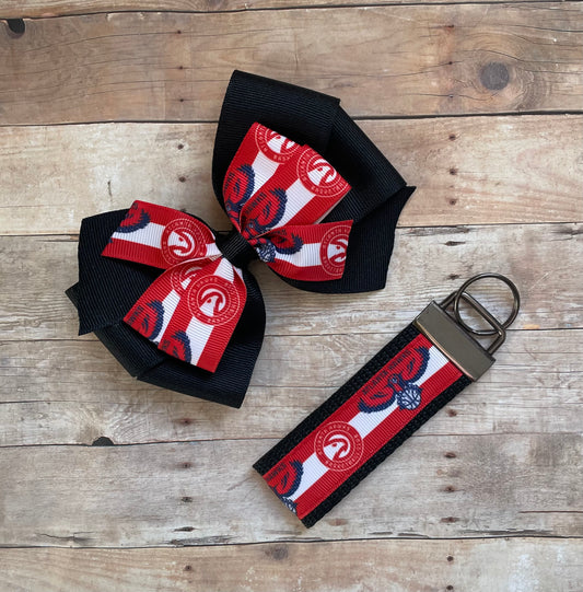 Atlanta Hawks Double Hair Bow and Key FOB, Basketball,