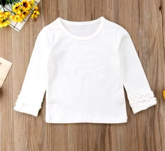 White Ruffle Long Sleeve Shirt, Girl's, Toddler, kids