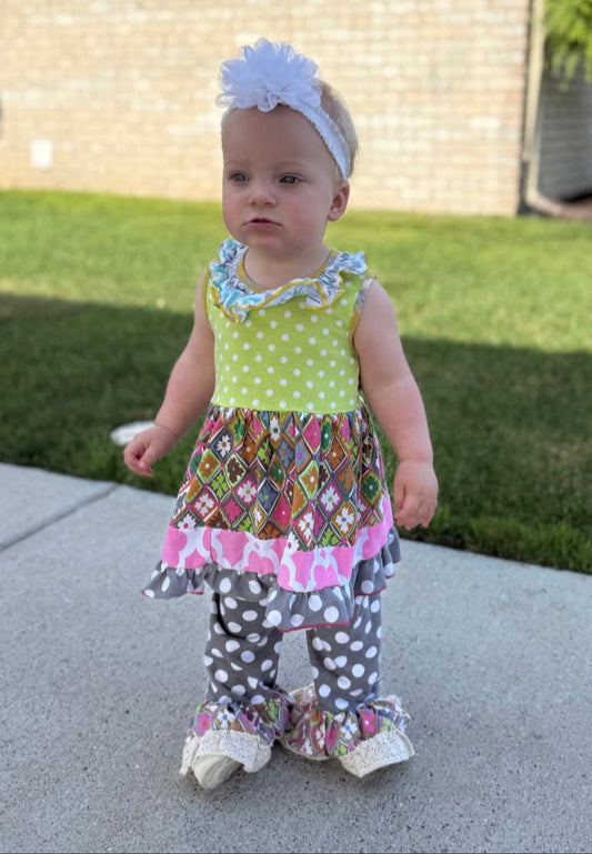 Geometric Ruffle Outfit, girl, clothing, kids, set, tunic, polka dots, toddler