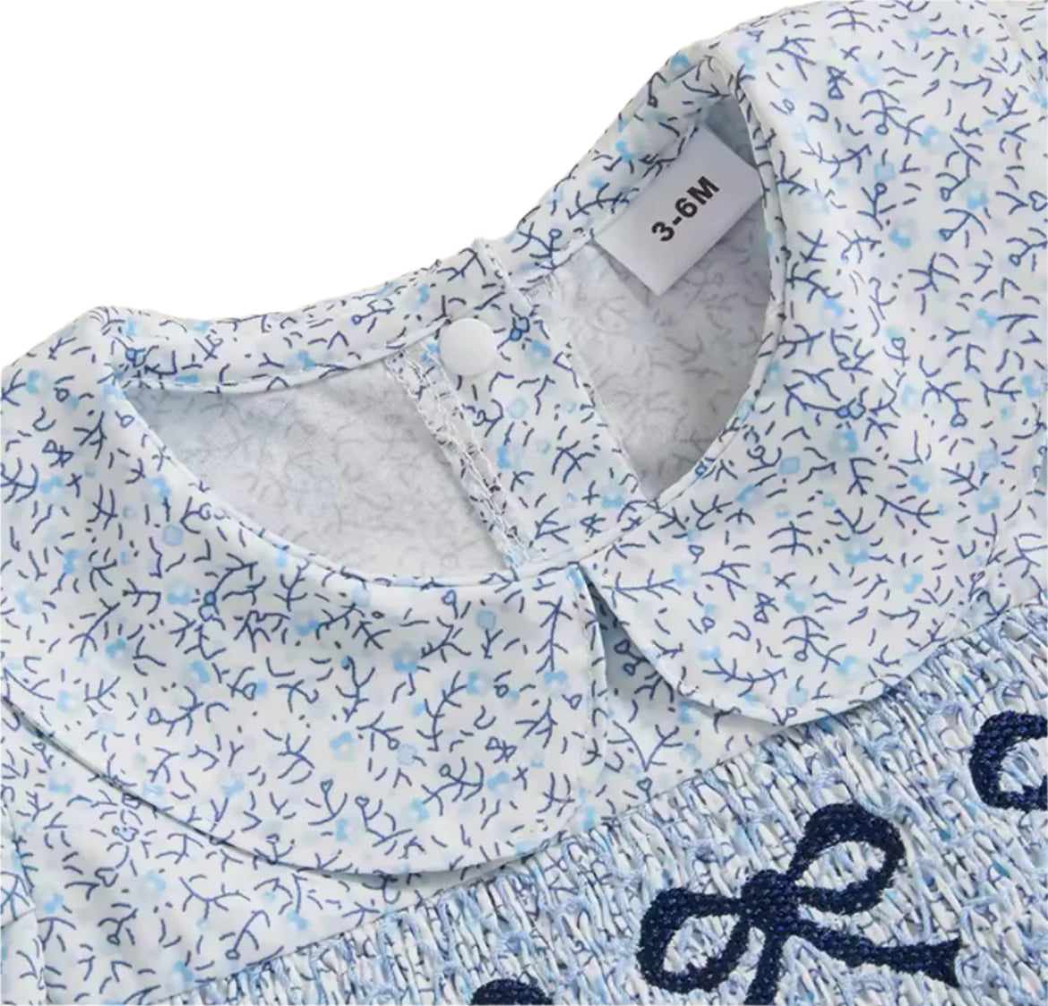 Blue Smocked Embroidered Romper, girl, baby, infant, gift
