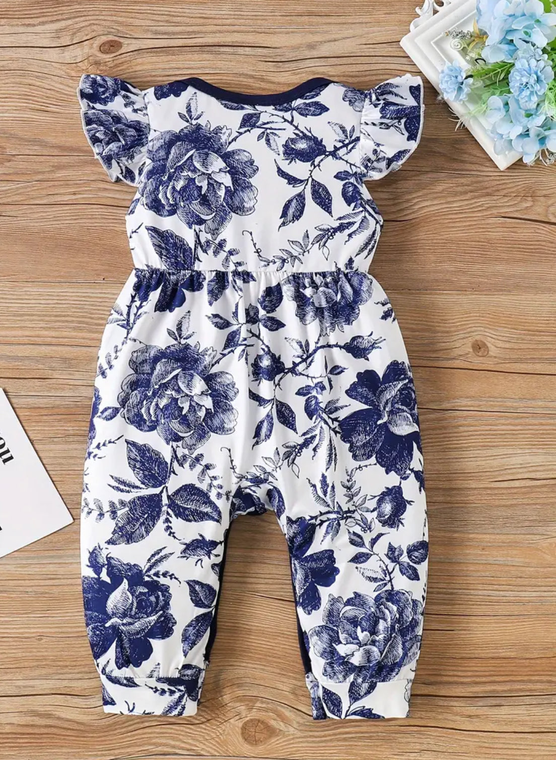 Blue & White Floral Print Romper, Jumper, Shorts, Summer, Floral, baby, toddler