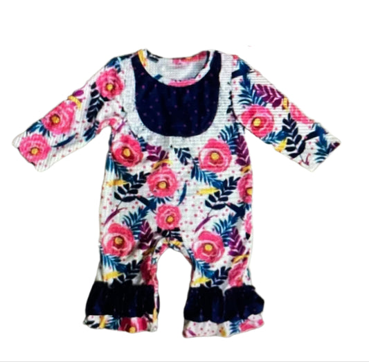 Girl's Rose Flower Romper, Long Sleeve, Milk Silk, Toddler / SALE