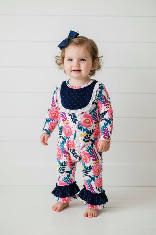 Girl's Rose Flower Romper, Long Sleeve, Milk Silk, Toddler