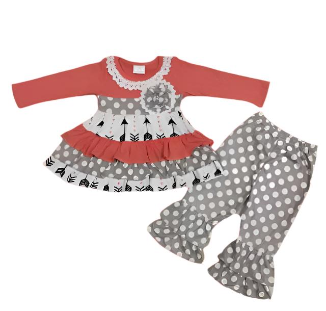 Gray & Orange Boutique Ruffle Outfit, Girl's, Boutique