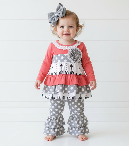 Gray & Orange Boutique Ruffle Outfit, Girl's, Boutique