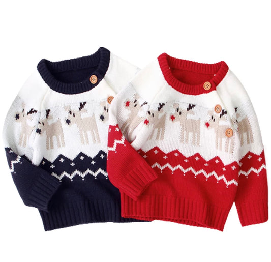 Reindeer Unisex Knit Sweater, Blue or Red, kids, top