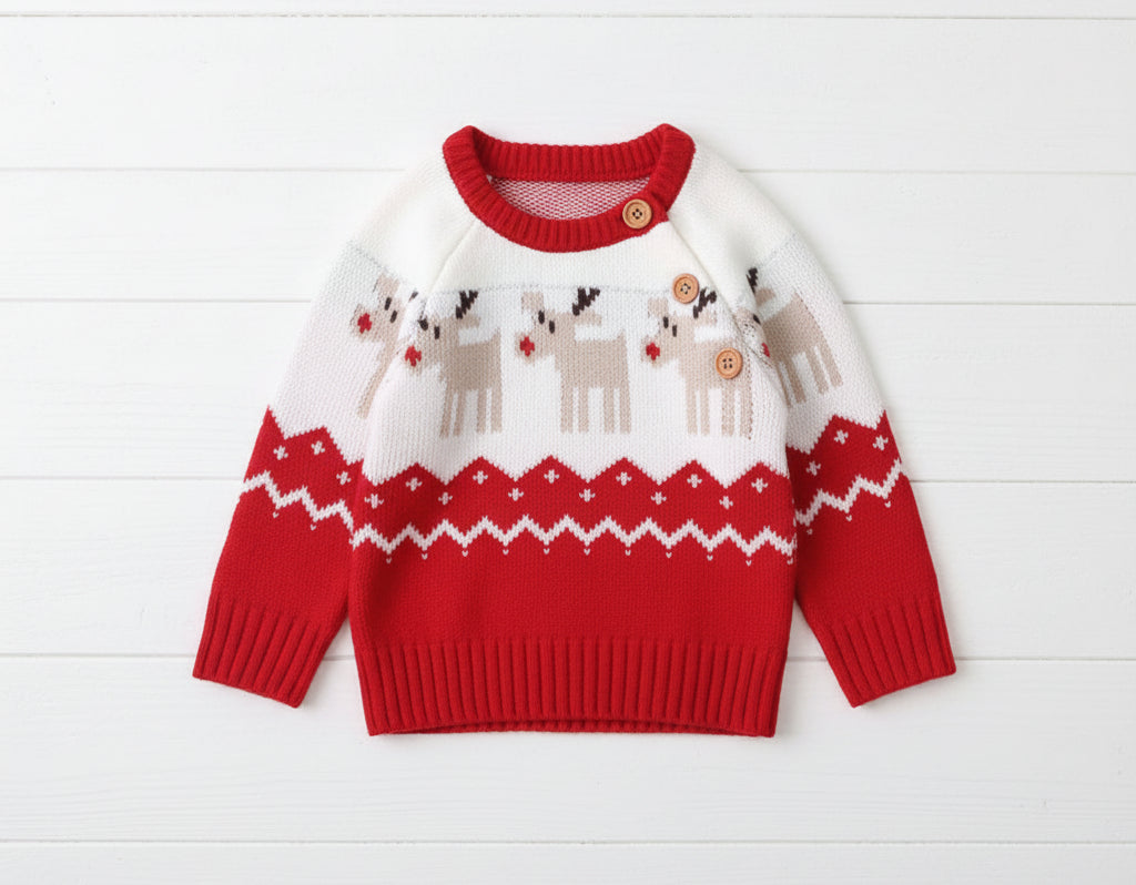 Blue or Red Unisex Reindeer Knit Sweater, kids, top, winter, holiday